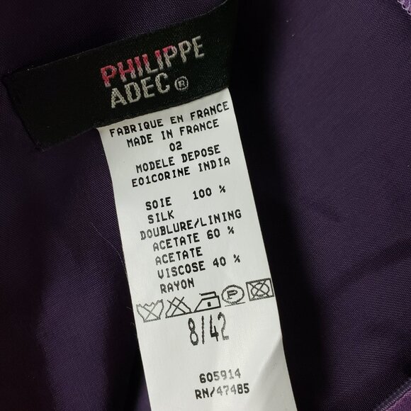 Vintage Philippe Adec Pencil Skirt 100% Silk Metallic Lavender Purple size 8/ 42 - Picture 3 of 9